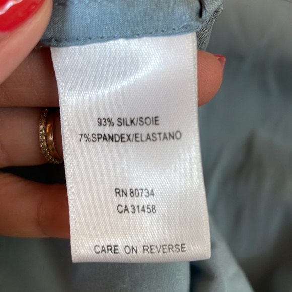 BCBG Silk Ruffle Neck Blue blouse in a size XS - Picture 8 of 9